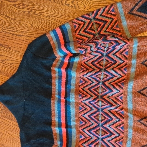 Hot & Delicious colorful tribal knit fringe Boho long open  duster/cardigan sz M - Picture 8 of 14